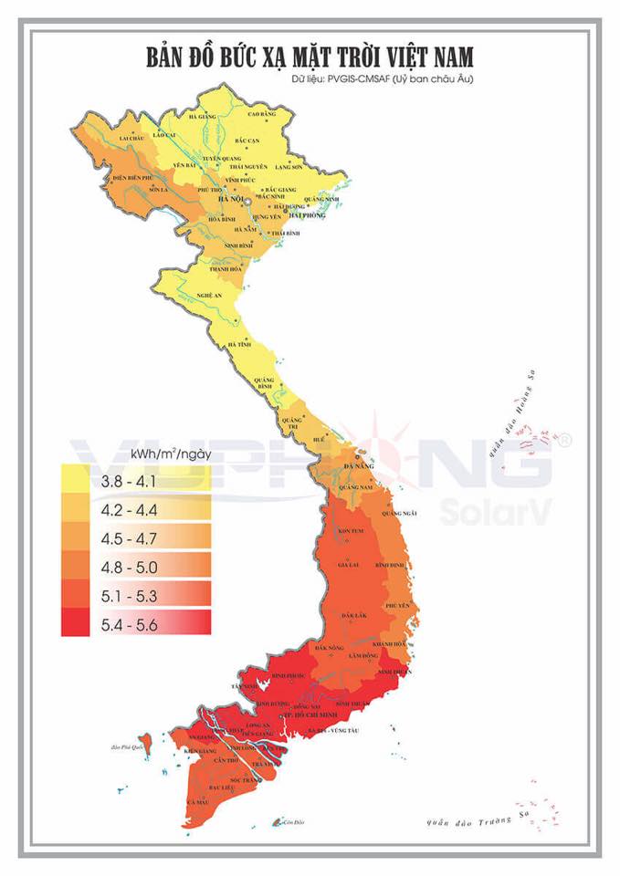 Bản đồ bức xạ mặt trời tại Việt Nam
