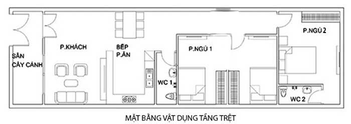Bản Vẽ Nhà Cấp 4 5×20 2 Phòng Ngủ Tiện Nghi - Cốp Pha Việt
