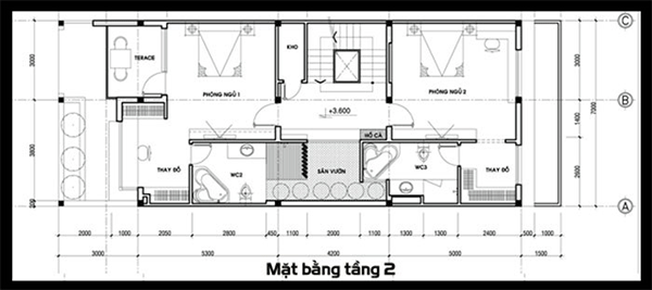 Tầng 2 là khu vực để bố trí phòng ngủ và sân thượng