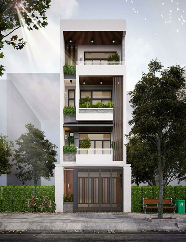 Thiết kế nhà phố mặt tiền 5m ưu tiến kiến trúc đơn giản, tích hợp công năng